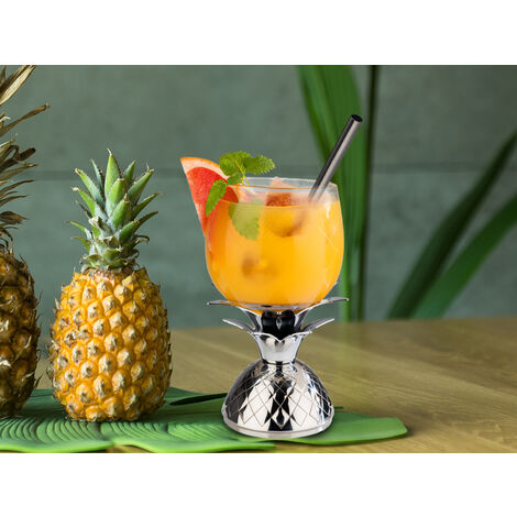 Ananas Cocktailglas 350ml mit Edelstahl Deckel in silber und Metall Strohhalm (1/5)
