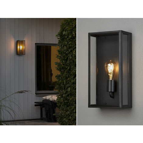 Schwarz 40cm Außenwandlaterne mit Klarglas, aus Stahl Höhe LED Große