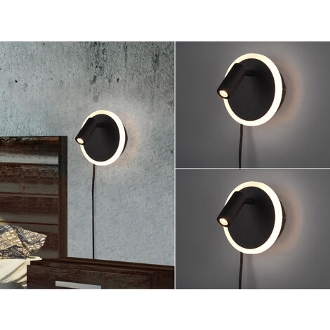 2er SET LED Wandlampen Schwarz mit Leselampe & Stecker, Ø 15cm (1/5)