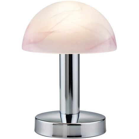 LED Tischleuchte Chrom Glasschirm Lila/Weiß - Touch dimmbar, Höhe 21cm