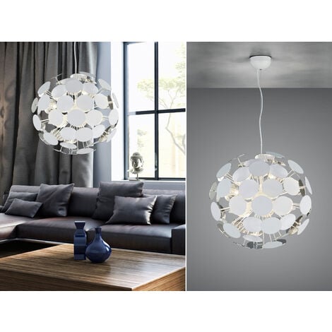 Ausgefallene LED Pendelleuchte mit 54cm Weiß-Silber, Ø Lampenschirm