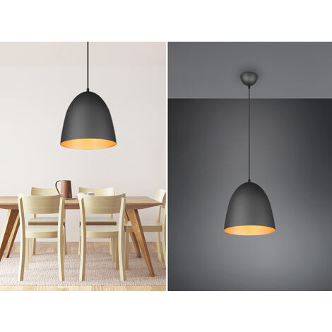 LED Pendelleuchte einflammig Metall Schwarz innen Gold rund, Ø 25cm