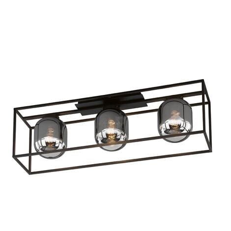 LED Deckenleuchte Industrial 3 flammig mit Rauchglas Glaskugeln - Länge 90cm | Deckenlampen