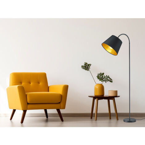 Stehlampe LAUREA mit Flexarm & Stoff Lampenschirm Schwarz Gold, Höhe 156cm (1/5)