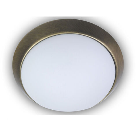 LED Deckenleuchte / Opalglas Ø Dekorring matt, 45cm Deckenschale, Altmessing