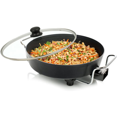 Elektrische Multifunktionspfanne Ø35cm, 1800Watt Pizzapfanne mit Glasdeckel (1/5)