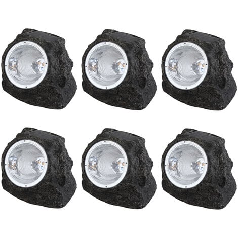 LED DEKO Solarsteine für den Garten & Außenbereich 6er SET, grau