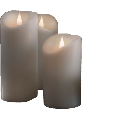 3er Set LED Echtwachskerzen Mit 3D-Flamme – Höhen 13,5/15,5/17,5 Cm, Timer 4/8h, Batteriebetrieben (ohne Batterien)