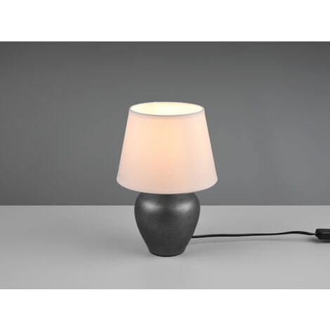 MeineWunschleuchte Tischlampe - Keramikfuß Silber Antik & Weißer Leinen-Schirm, 35 Cm Hoch