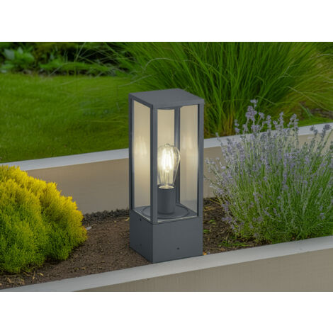 Moderne LED Sockelleuchte in Anthrazit mit Glas, Höhe 40cm