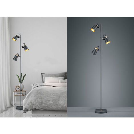 LED Stehleuchte 3-flammig in Schwarz Gold, Spots schwenkbar, 160cm hoch