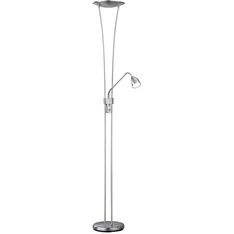 LED Deckenfluter ARIZONA mit Leselampe & Dimmer 180cm hoch, Silber matt