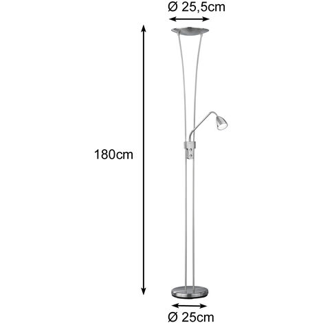 LED Deckenfluter ARIZONA mit Leselampe & Dimmer 180cm hoch, Silber matt | Deckenfluter
