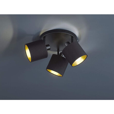 LED Deckenstrahler 3-flammig Schwarz, Stoffschirme Schwarz Gold, Ø 25cm (1/4)