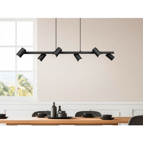 LED Balkenpendelleuchte 6-flammig lang in Schwarz, Breite 115cm
