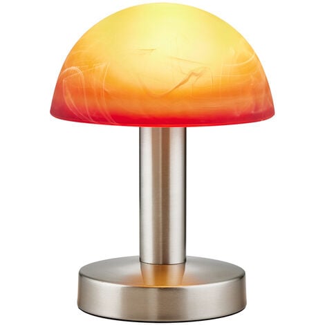 LED Tischleuchte Silber Glasschirm Orange 21cm - Höhe dimmbar, Touch