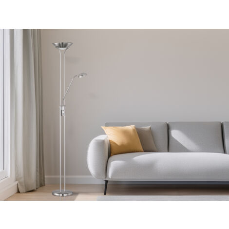 Dimmbare LED Stehlampe Mit Touch, Silber – 140 Cm Hoch, Schwenkbarer Spot, 21W, 3000K