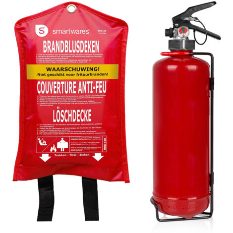 SET: Fettbrand Feuerlöscher, Brandklassen A, F, Manometer, 2 Liter +  Löschdecke