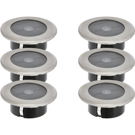 6er-Set Solar LED-Bodenspot, Edelstahl, Ø 11cm, je Spot bis 100kg belastbar