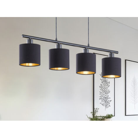 LED Pendelleuchte 4-flammig Stoff Lampenschirme Schwarz/Gold, Breite 75cm (1/5)