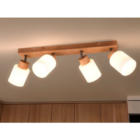 LED Deckenstrahler 4 flammig Korpus Holz & Glasschirme Weiß, Breite 60cm (1/5)