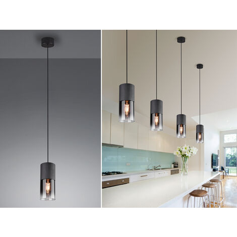 LED Pendelleuchte mit Rauchglas 1-flammig Metall Schwarz, Ø 10cm