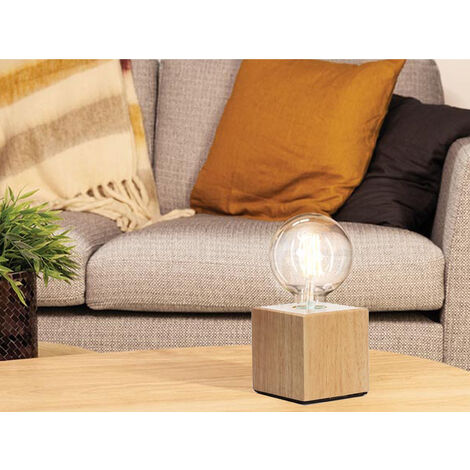 Tischlampen Sockel Würfel Holz Eiche E27 Fassung OHNE Leuchtmittel, Quadrat 9cm