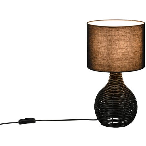 LED 22cm Stoffschirm im Schwarz Tischleuchte Geflecht Boho Rattan Ø Stil
