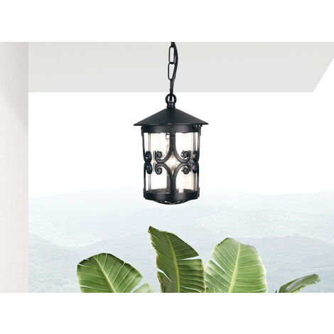 Outdoor Pendelleuchte HEREFORD aus Alu im Landhausstil, Schwarz Ø15cm
