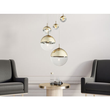 LED Pendelleuchte 5-flammig, Glaskugeln Gold & Klarglas, Ø 65cm (1/5)