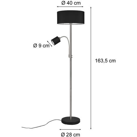 Stehleuchte Schwarz, Silber Leselicht & 163cm LED Stoffschirm mit