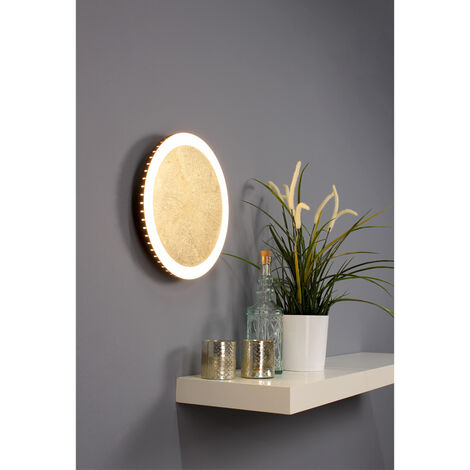 Kleine LED Spiegel MOON Blattgold Decke, Ø30cm & Wandleuchte Wand Design für