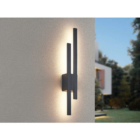 SET Außenwandleuchte - LED Anthrazit 2er indirekte Flache Wandbeleuchtung in