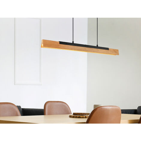 LED Pendelleuchte KERALA dimmbar Holzbrett naturbelassen, Breite 90cm