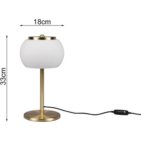 LED Tischleuchte MADISON Messing mit Milchglas, Stufenweise dimmbar, 33cm