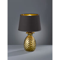 Tischleuchte PINEAPPLE Ananas Gold mit Stoffschirm Schwarz Gold, Höhe 43cm
