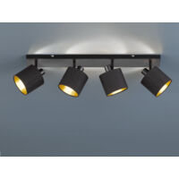 Deckenstrahler TOMMY 4-flammig Schwarz, Stoffschirme Schwarz Gold, Breite 70cm