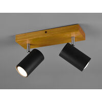 Deckenstrahler MARLEY Schwarz mit Holz 2-flammig, Breite 26cm