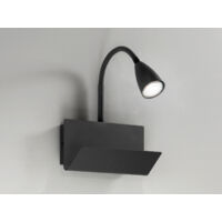 Flexible USB Leselampe GULP Schwarz, Wandleuchte mit Ablage & Ladefunktion