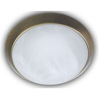 Deckenleuchte rund, Glas Alabaster, Dekorring Altmessing, Ø 30cm