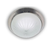 Deckenleuchte rund, Schliffglas Weiß, Dekorring Silber matt, Ø 35cm