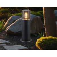 LED Außen Sockelleuchte aus Aluminium Schwarz & Rauchfarbig E27, Höhe 30cm