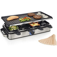 RACLETTE Partygrill eckig für 8 Personen mit großer Grillplatte 42x21cm 1400Watt