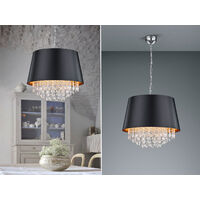 LED Pendelleuchte mit Stoffschirm Schwarz Gold & Kristall, Ø 50cm