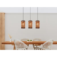 Pendelleuchte SARA 3-flammig mit Lampenschirmen aus Rattan, Breite 80cm