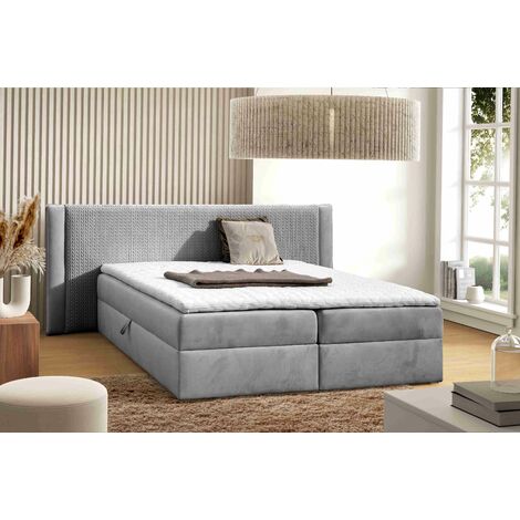 Doluna Boxspringbett Andybur – 160x200 Cm, H3, Inkl. Visco-Topper & 7-Zonen Taschenfederkern-Matratze, Hellgrau