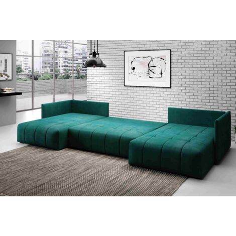 FURNIX U-Form-Sofa ADILY Wohnzimmersofa mit Schlaffunktion und Bettkasten Hellgrau EN45