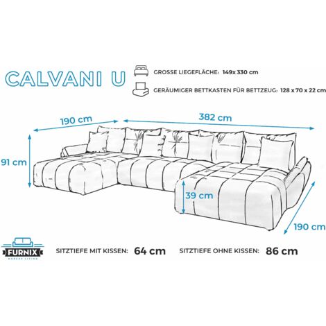 FURNIX U-Form-Sofa ADILY Wohnzimmersofa mit Schlaffunktion und Bettkasten Hellgrau EN45