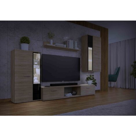 Furnix Wohnwand Alyx II 4-tlg - TV Lowboard Mit Vitrinen Und LED Beleuchtung