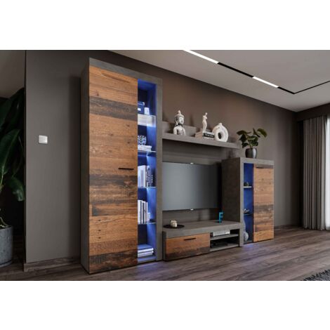 Wohnwand Indy | Old Used Wood / Matera Grau | 4-teilig | Shabby Look